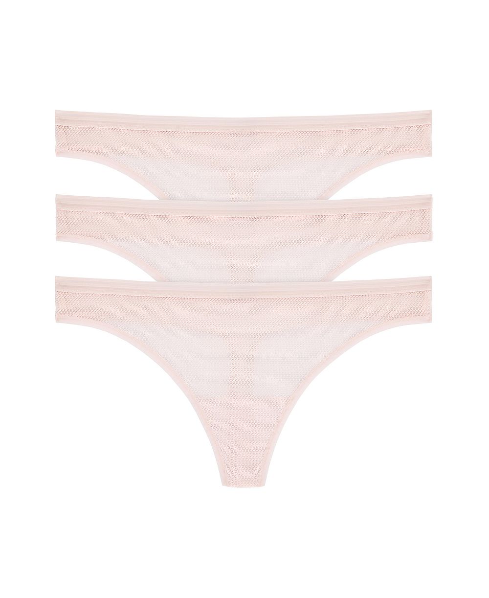 DKNY Women's 3-Pack Sheer Stripe Cotton-Gusset Thong