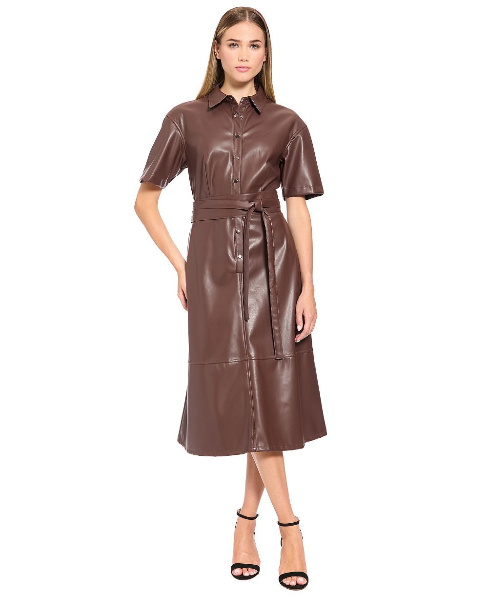 Женское платье Luxely Faux Leather Short-Sleeve Midi