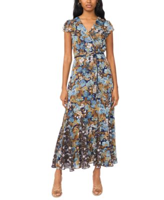 MSK Women's Floral Wrap Short-Sleeve Maxi Dress