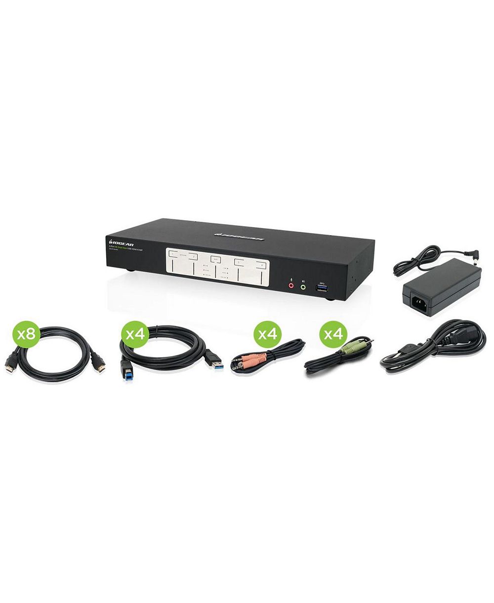 IOGEAR 4-Port 4K Dual View KVMP Switch с HDMI Connection, USB 3.0 Hub and Audio, TAA