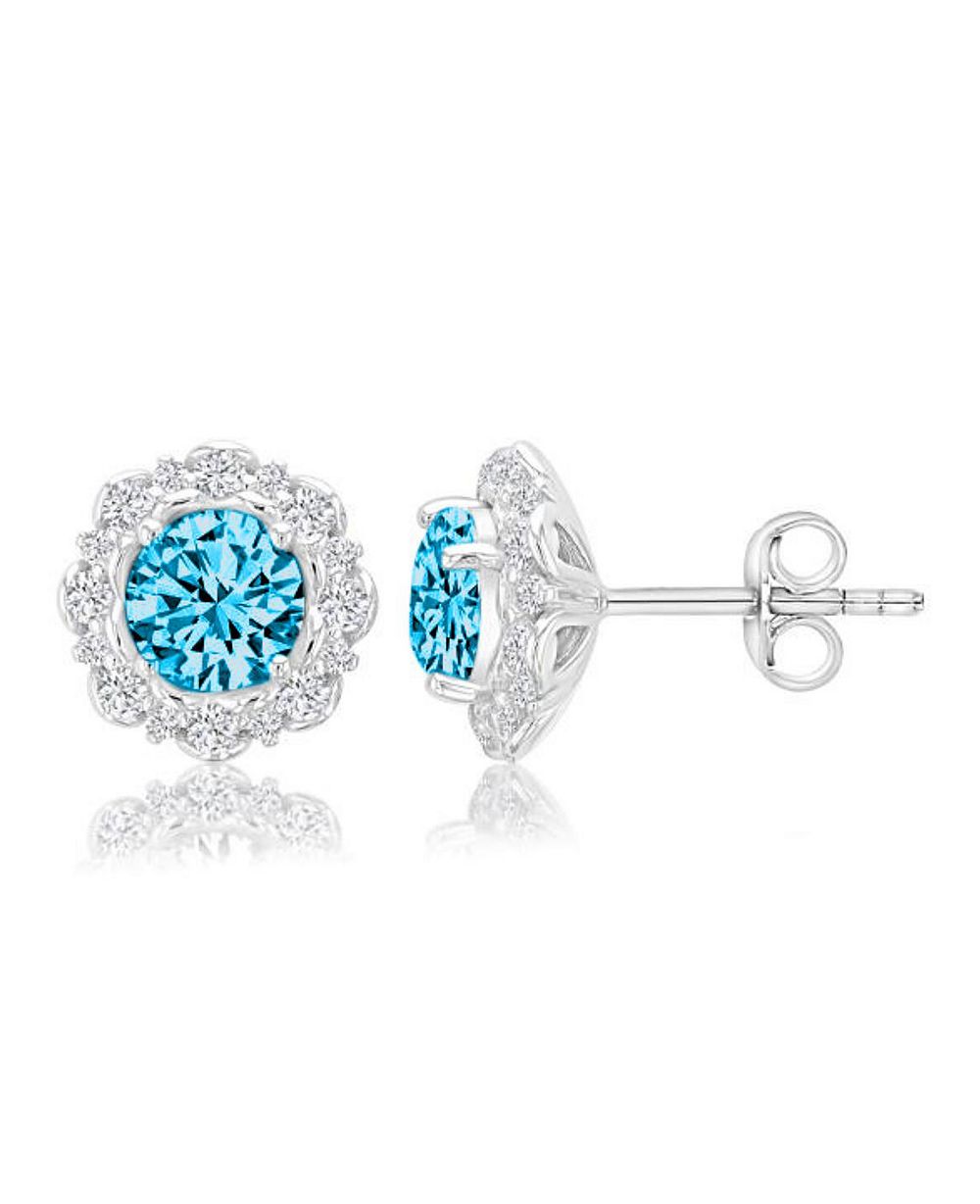 Серьги-гвоздики с голубым камнем в ореоле, эксклюзив Macy's