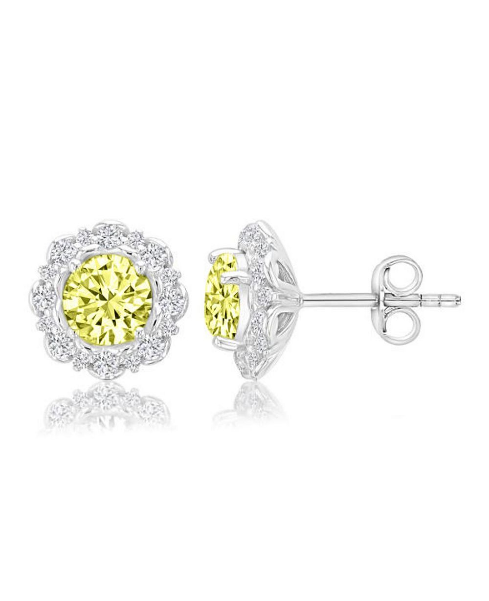 Серьги Macy's с желтым камнем в ореоле, покрытие серебром