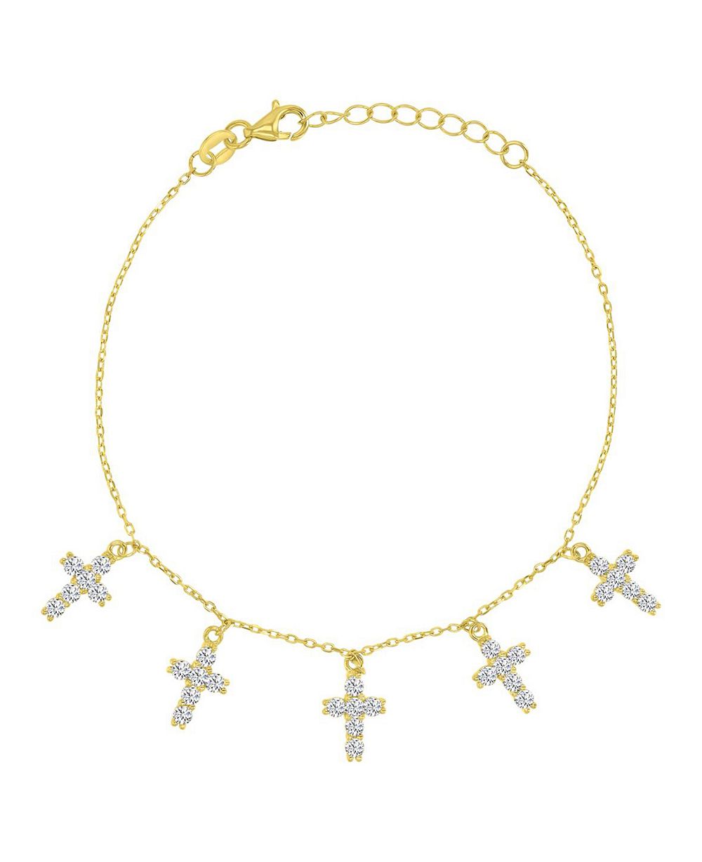 Браслет Macy's 14k Gold-Plated Slim Crystal Cross