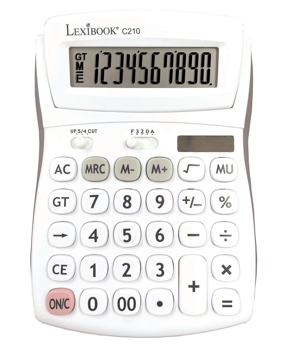 LEXIBOOK, 10-Digit Desktop Calculator with Folding Display, Large Keys, Solar and Battery Powered, C210