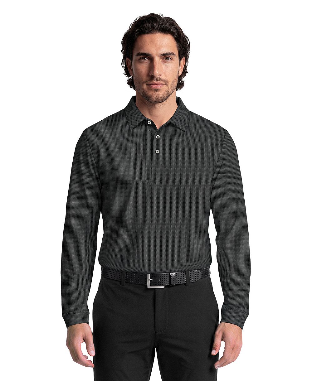 PGA TOUR Men's Mini Diamond Jacquard Golf Long-Sleeve Polo Shirt