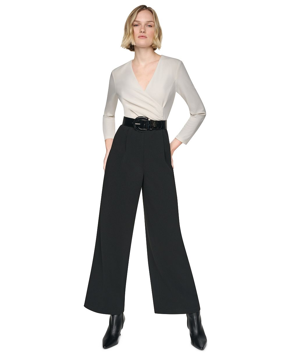 DKNY женский комбинезон с широкими штанинами и запахом, с рукавом 3/4