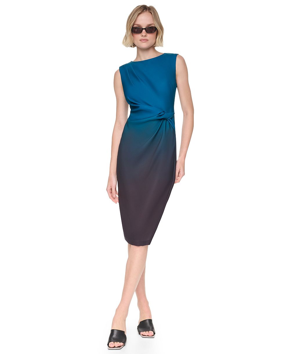 DKNY Women's Side Knot Sleeveless Midi Sheath Dress