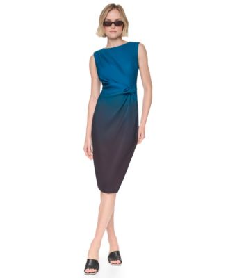 DKNY Women's Side Knot Sleeveless Midi Sheath Dress