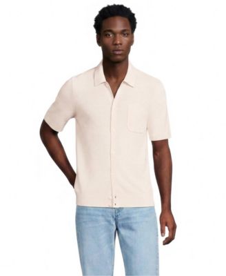 Lands' End Men's Short Sleeve Texture Stitch Button Through Summer Weight Sweater Polo