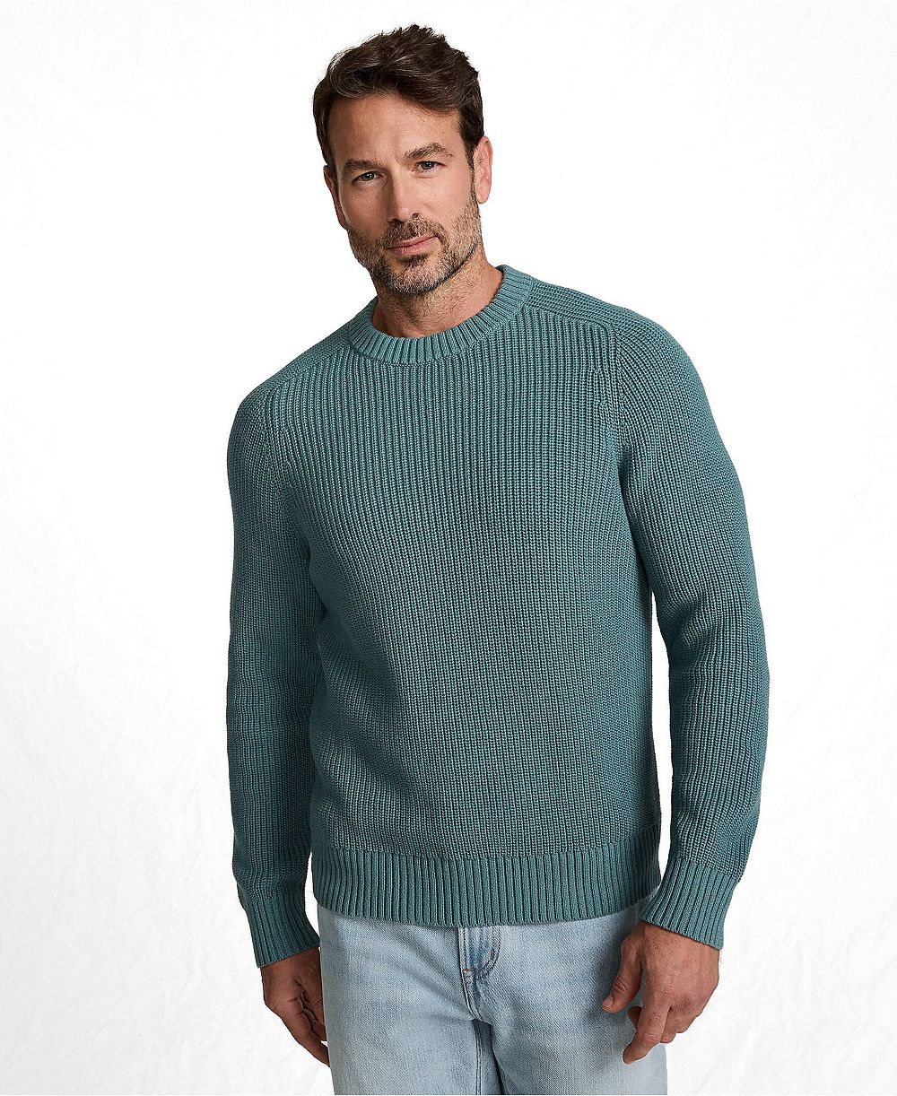 Lands' End Men's Cotton Drifter Saddle Crewneck Shaker Sweater