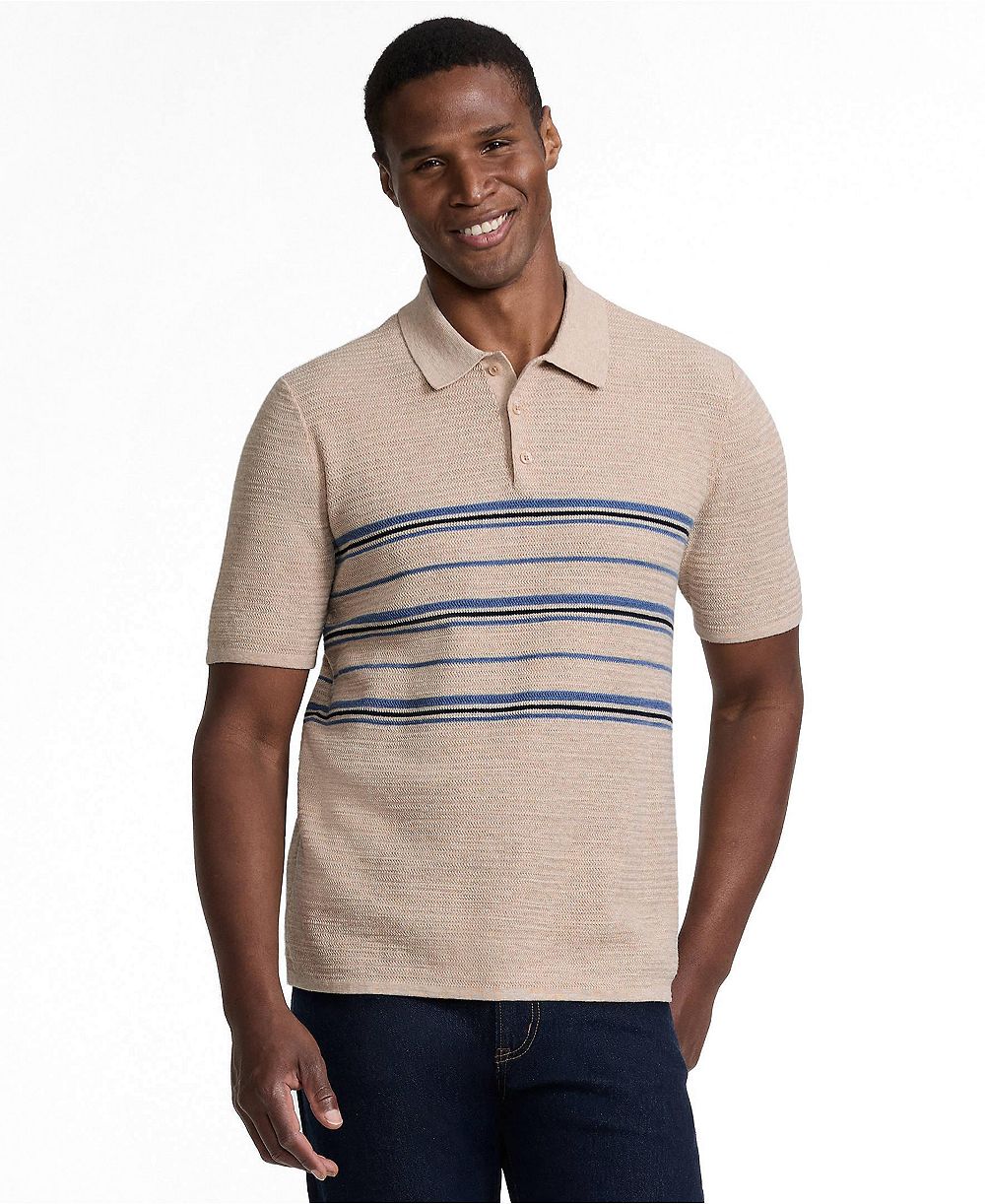 Lands' End Men's Short Sleeve Texture Stitch Summer Weight Sweater Polo
