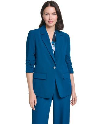 Calvin Klein Women's Ruched 3/4-Sleeve Notch Collar One-Button Jacket