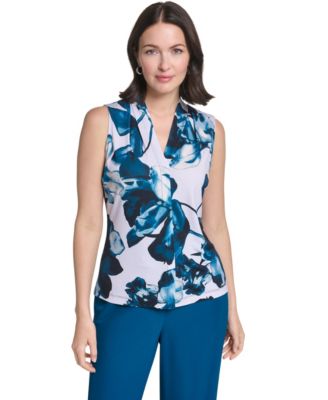Calvin Klein Women's Floral Pintuck V-Neck Blouse