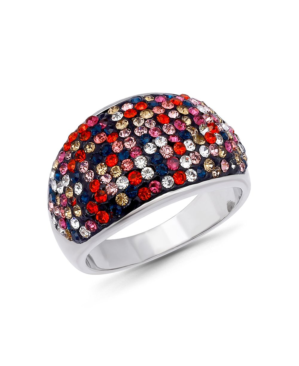 Кольцо Macy's Pave Crystal Fine Silver-Plated Over Brass Dome Shaped