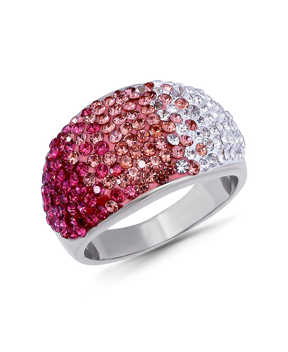Кольцо Macy's Pave Crystal Silver-Plated Pink Ombre Dome Shaped