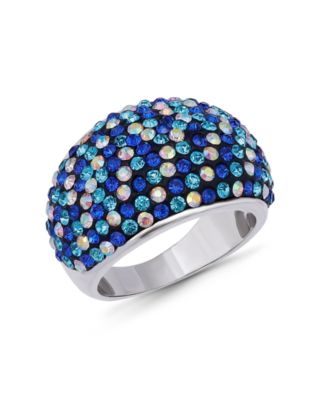 Macy's Pave Crystal Fine Silver-Plated Over Brass Multi Blue Dome Shape Ring