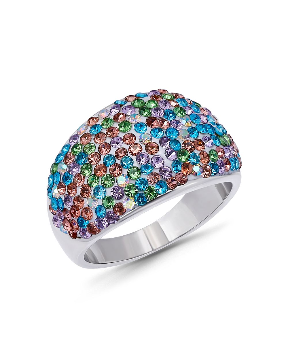 Кольцо Macy's Pave Crystal Silver-Plated Pink, Light Green, Aqua Blue и Iridescent Dome Shaped