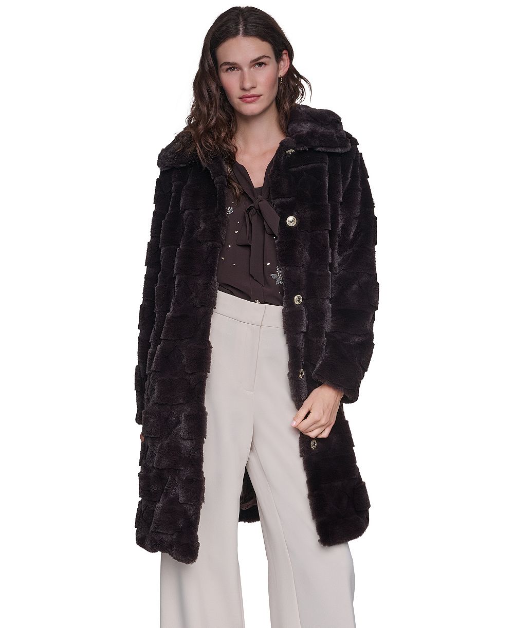 KARL LAGERFELD PARIS Women's Teddy Faux Fur Mid Length Coat