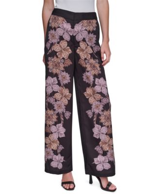 KARL LAGERFELD PARIS Women's Wide-Leg High-Waisted Floral-Print Pants