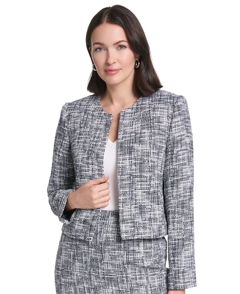 Calvin Klein Women's Collarless Cropped Shoulder-Padded Blazer