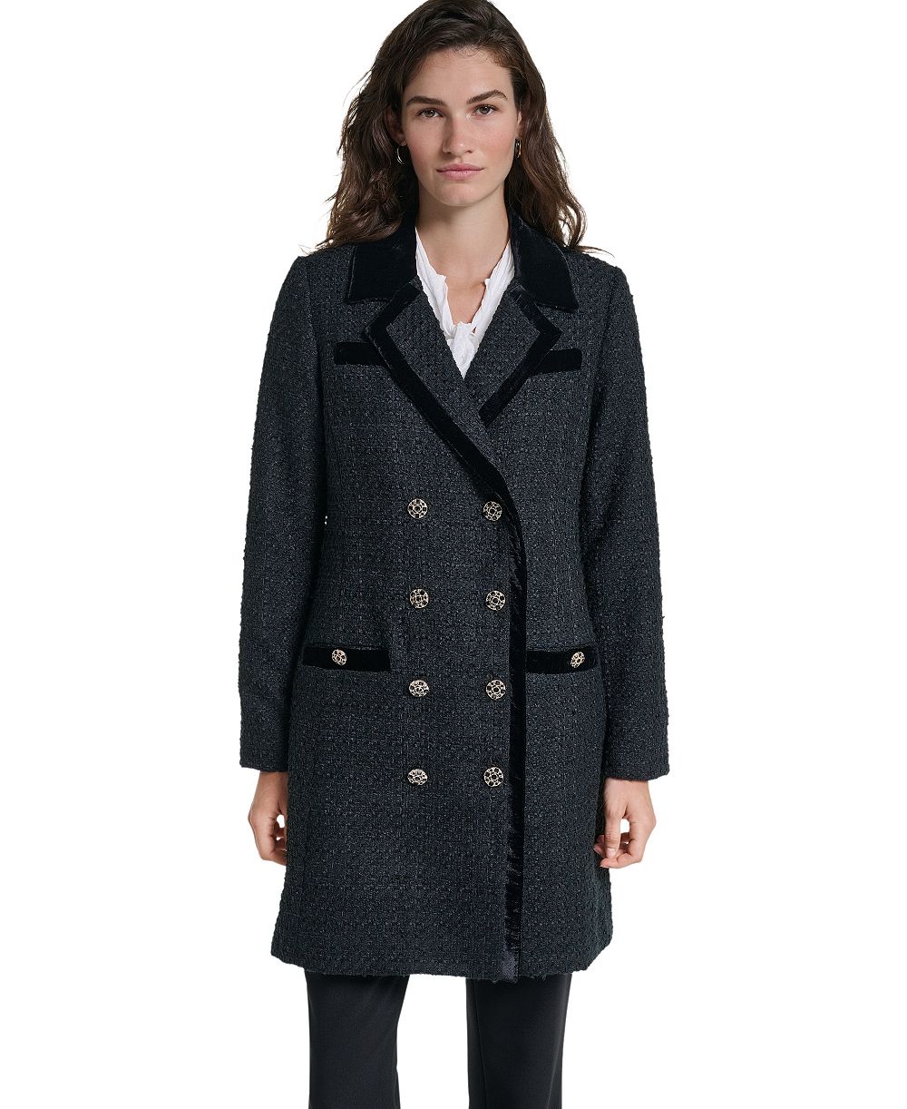 KARL LAGERFELD PARIS Women's Double-Breasted Tweed Texture Jacket