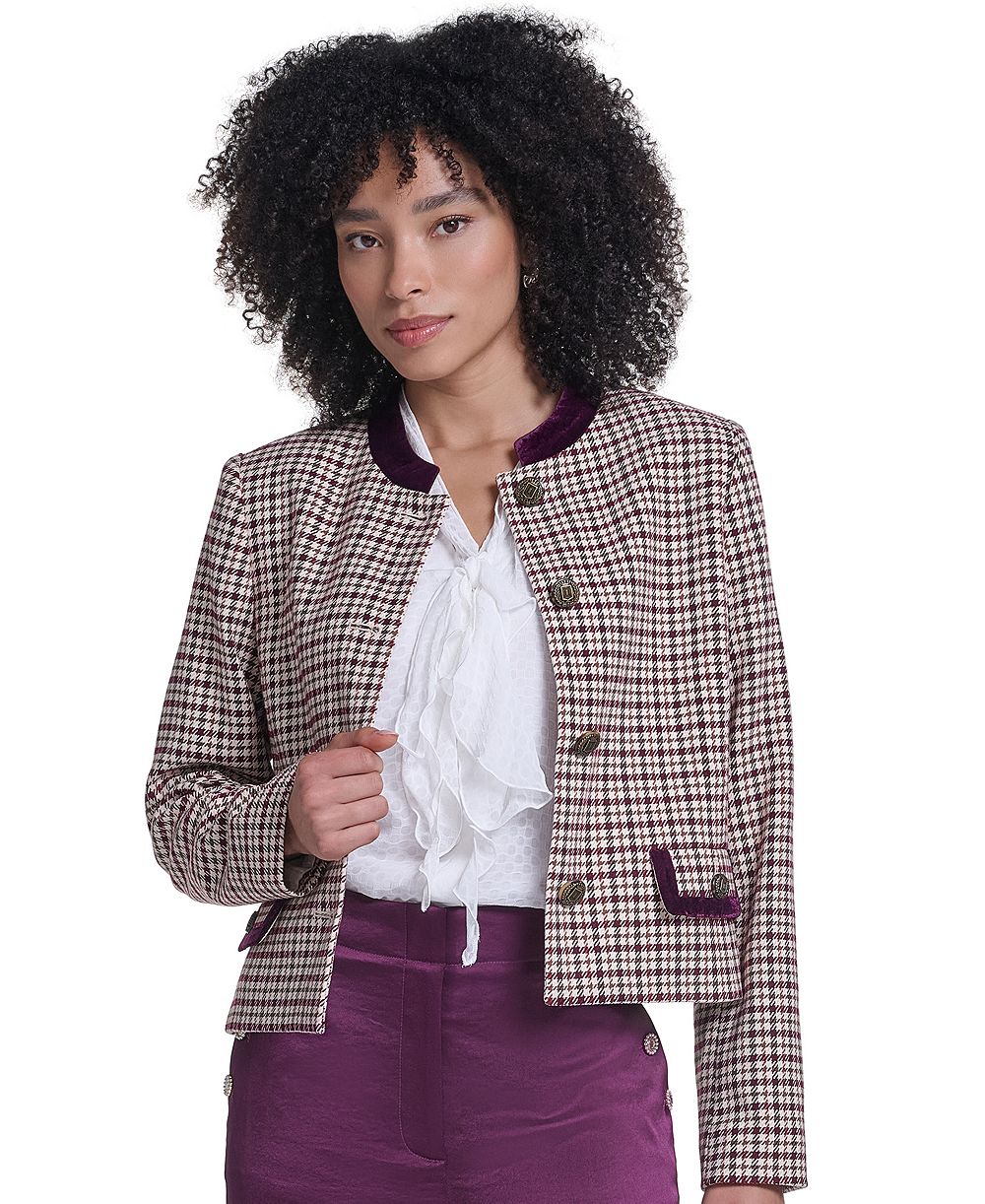 KARL LAGERFELD PARIS Women's Cropped Shoulder-Padded Woven Jacket