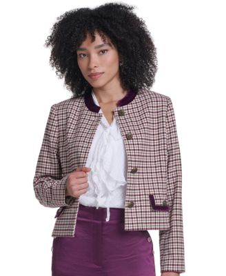 KARL LAGERFELD PARIS Women's Cropped Shoulder-Padded Woven Jacket