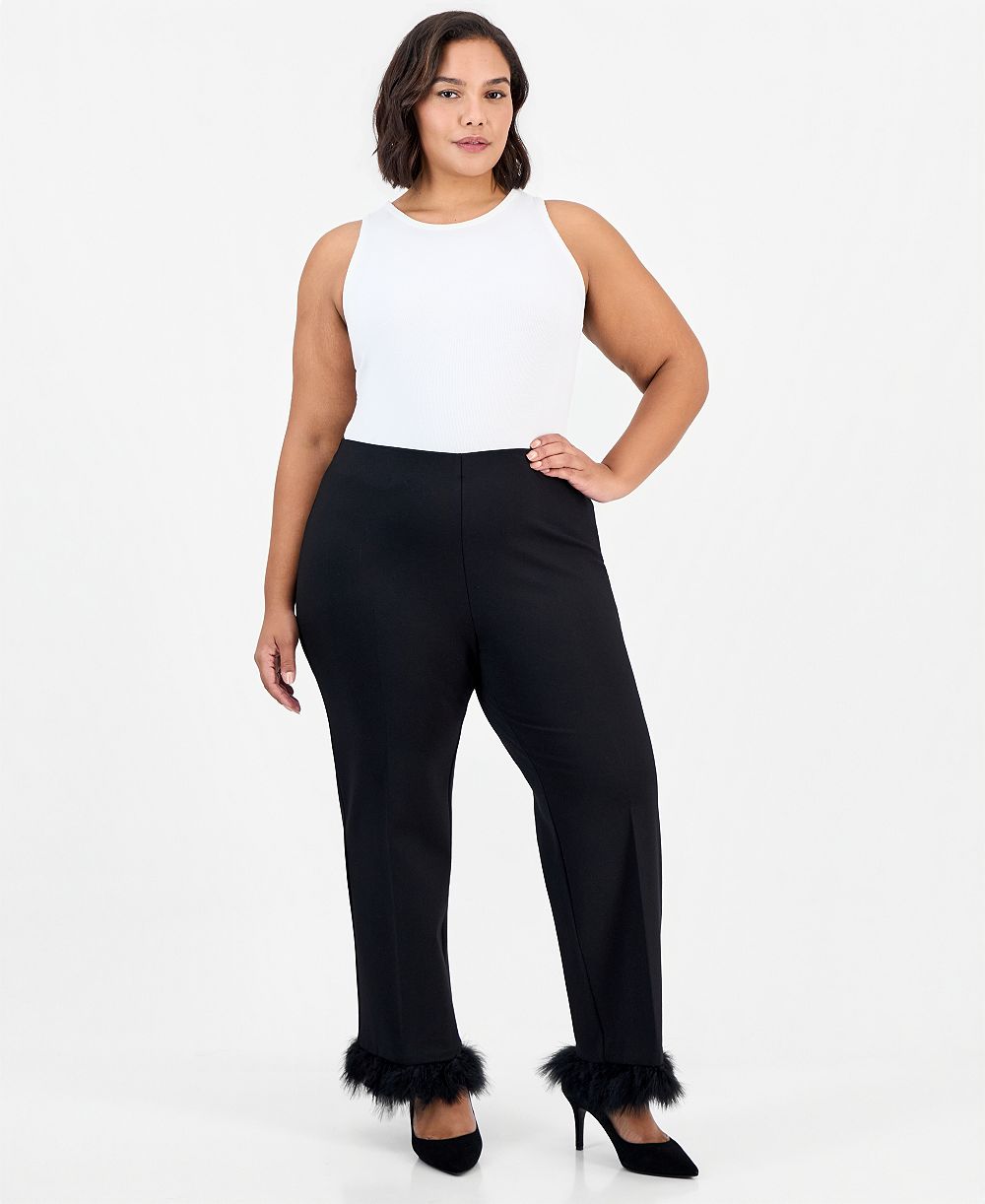 Брюки Anne Klein Plus Size Hollywood с высокой талией и перьевой отделкой большого размера, на резинке