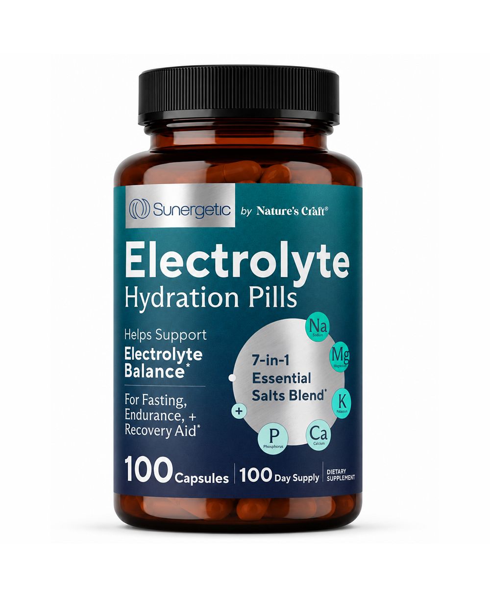 Sunergetic Electrolyte Capsules with Potassium, Magnesium, Calcium and Sodium, Keto-Friendly, Vegetarian, 100 Count