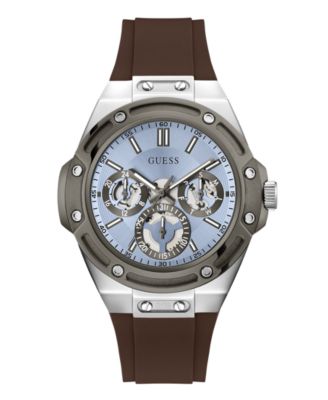 GUESS Men's Quartz Brown Silicone Strap Watch 44mm