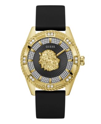 GUESS Men's Quartz Black Silicone Strap Watch 44mm