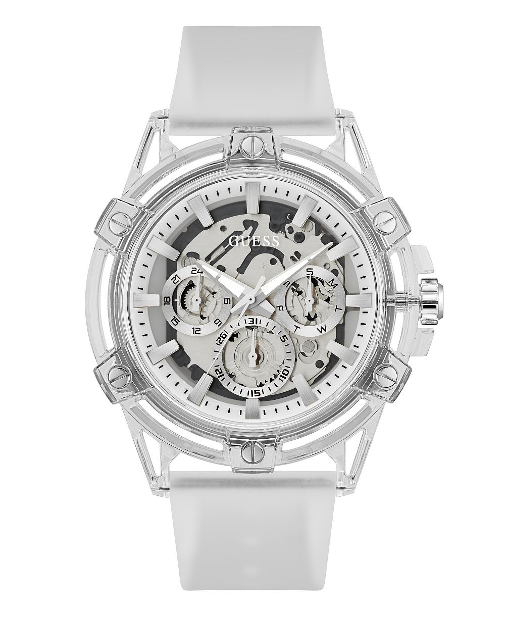 GUESS Men's Quartz Clear Silicone Strap Watch 48mm