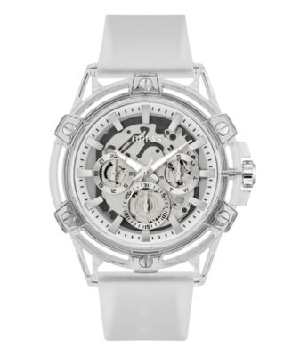 GUESS Men's Quartz Clear Silicone Strap Watch 48mm