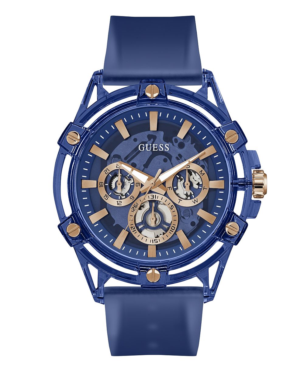 GUESS Men's Quartz Blue Silicone Strap Watch 48mm