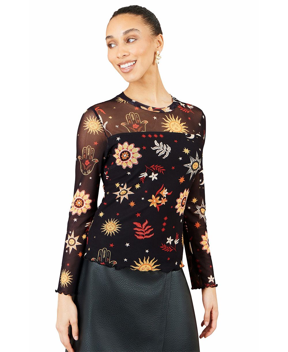 Yumi Women's Cosmic Mesh Long-Sleeve Sheer Top