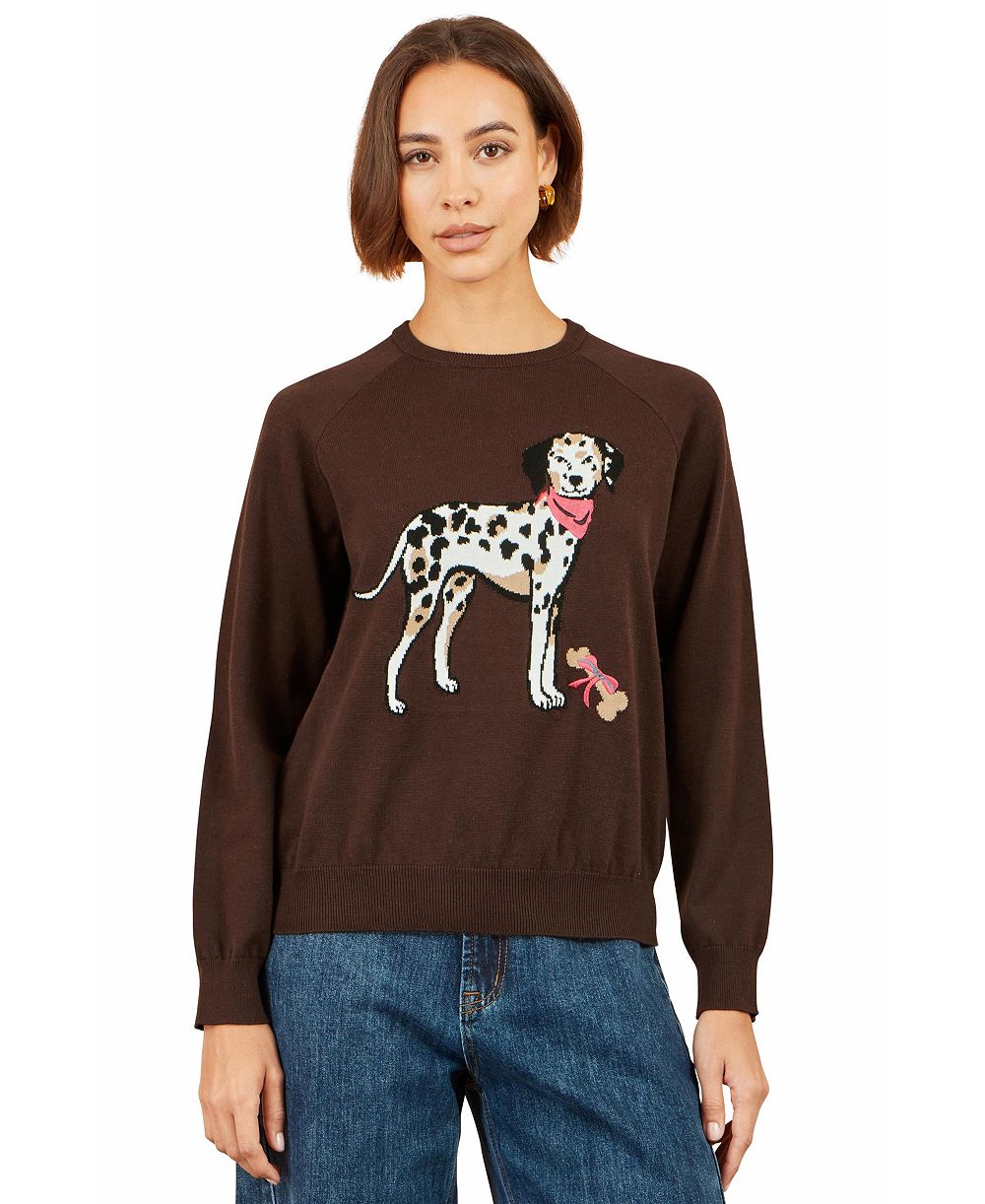 Yumi Women's Dalmatian Intarsia Relaxed Jumper