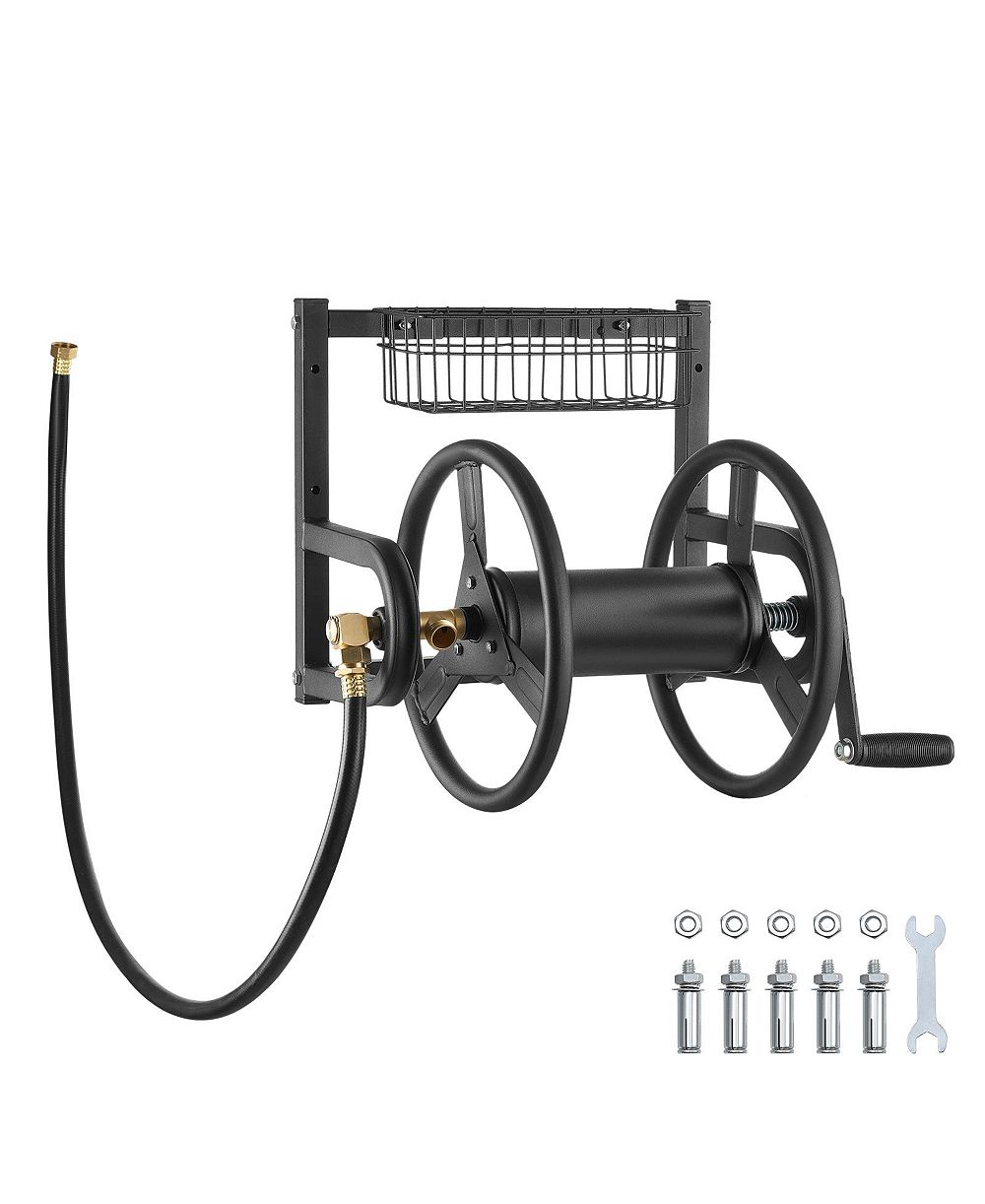 VEVOR Wall Mounted Garden Hose Reel 125ft 5/8 in Hose Holder Brass Fitting and Basket