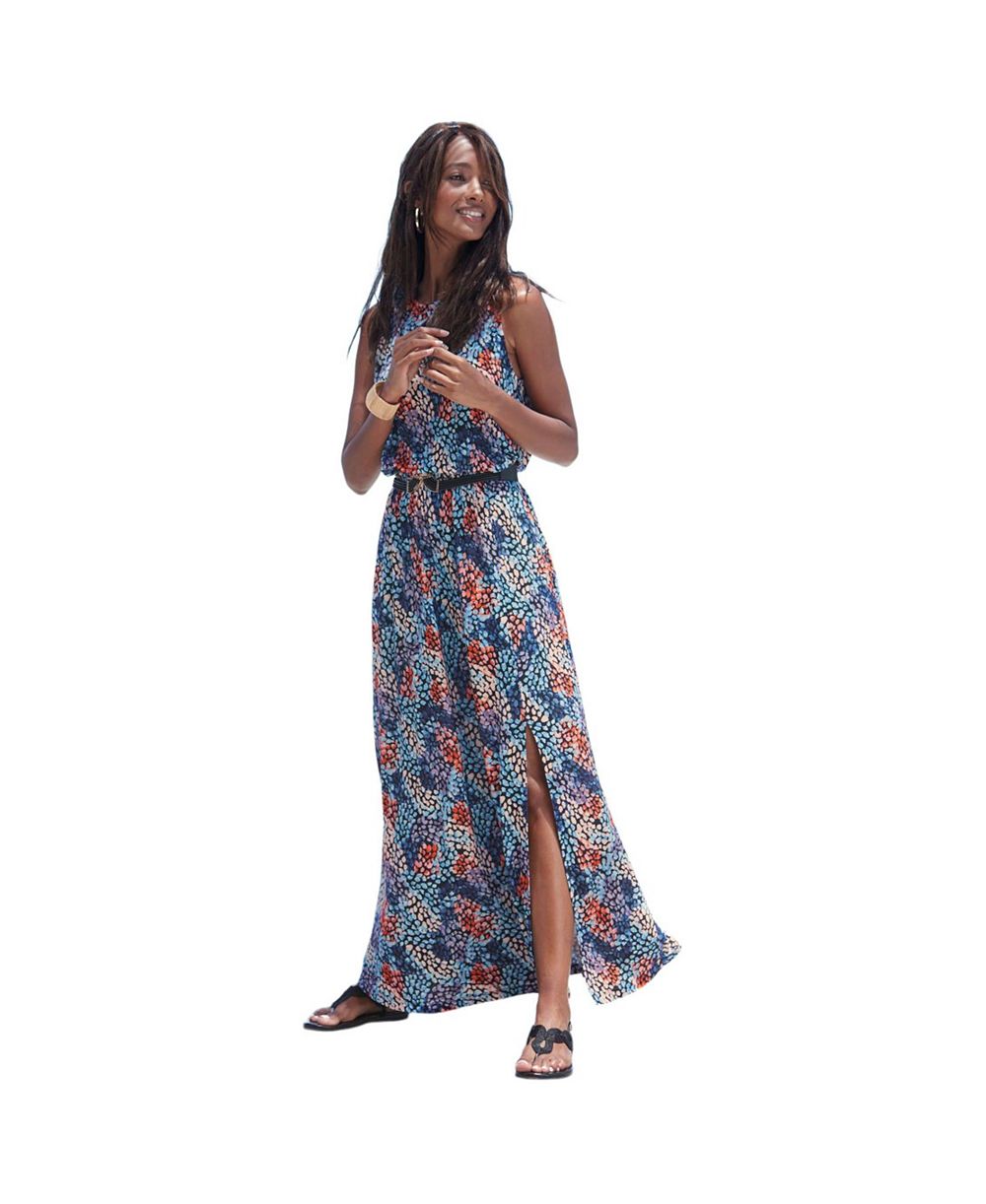LASCANA Women's Viscose Printed Side Slit Column Elastic-Waist Maxi Dress