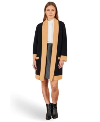 Yumi Women's Longline Ribbed Border Open Cardigan