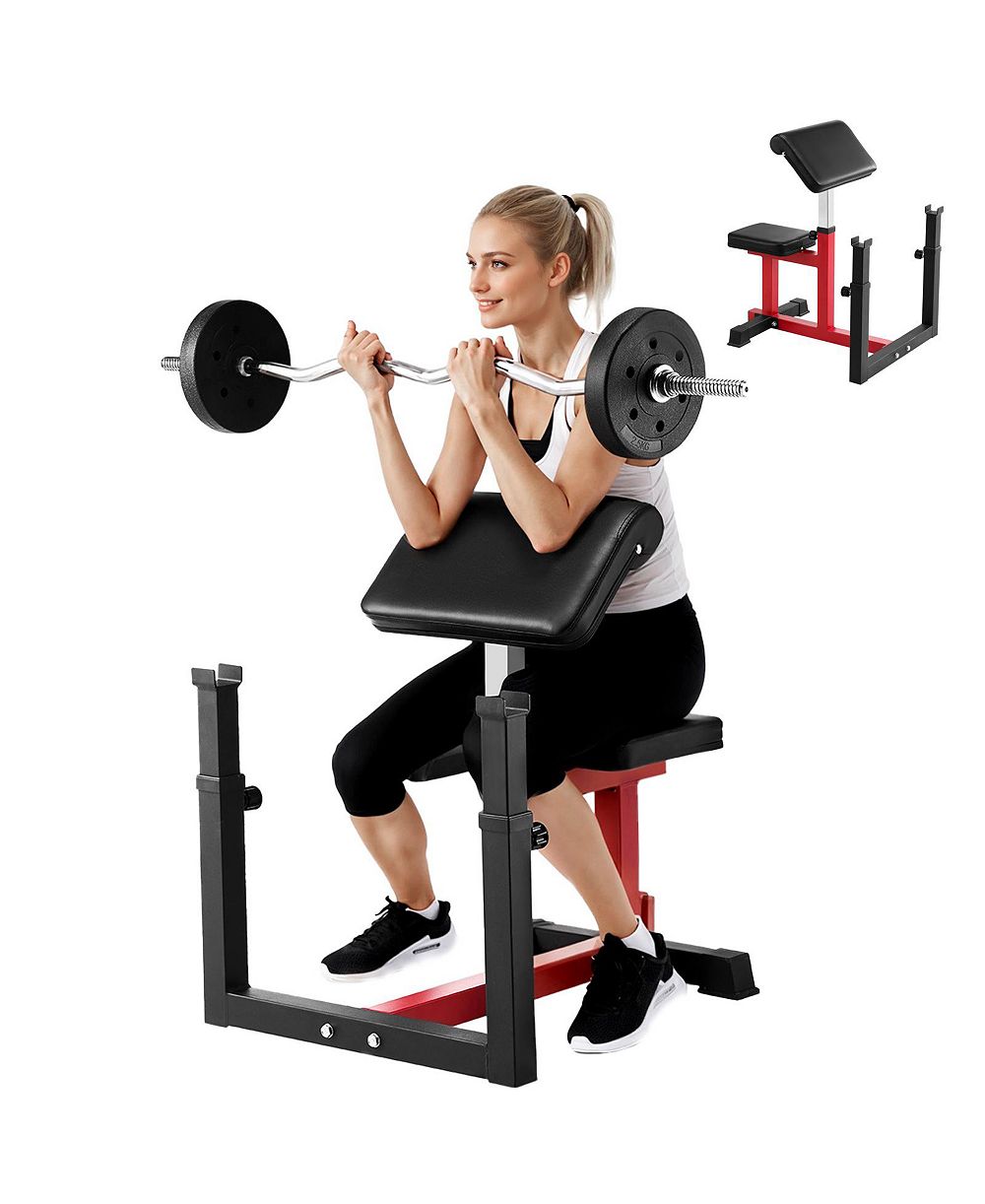 VEVOR Preacher Curl Bench Adjustable Home Gym Biceps Machine Barbell Equipment