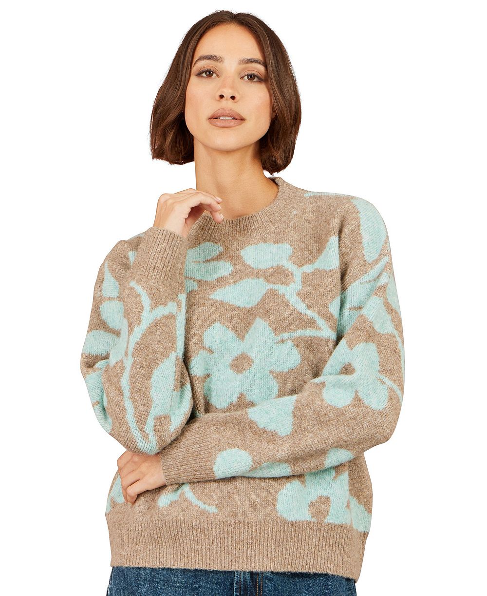 Yumi Women's Floral Intarsia Relaxed-Fit Jumper