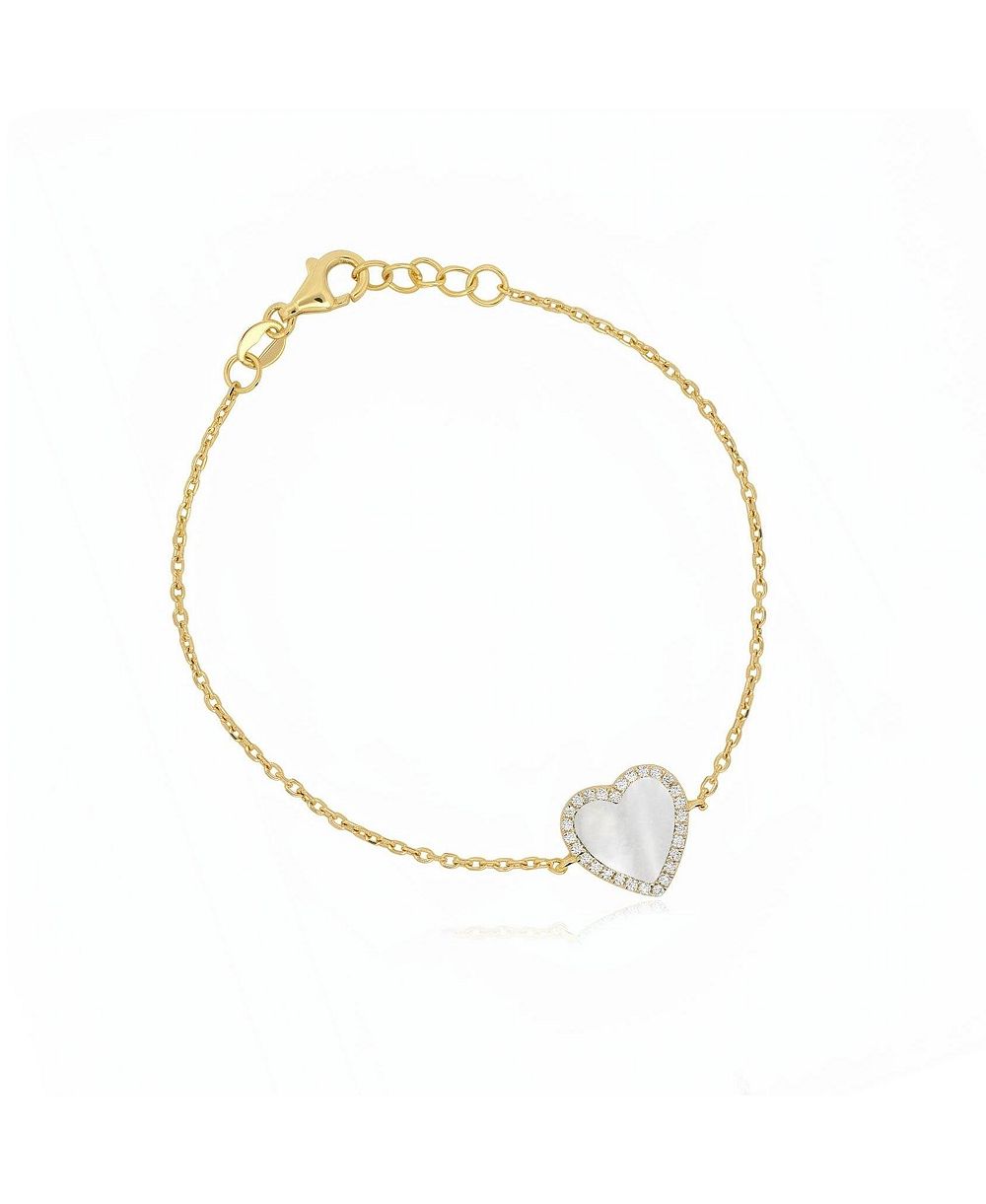 Браслет The Lovery Large Mother of Pearl CZ Halo Single Heart 14K Gold-Plated Sterling Silver