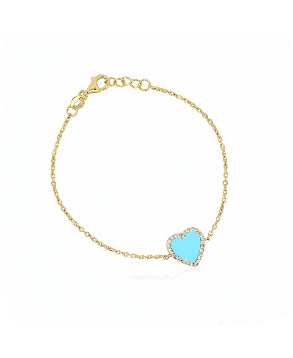 Браслет The Lovery Large Turquoise CZ Halo Single Heart, 14K Gold-Plated Sterling Silver