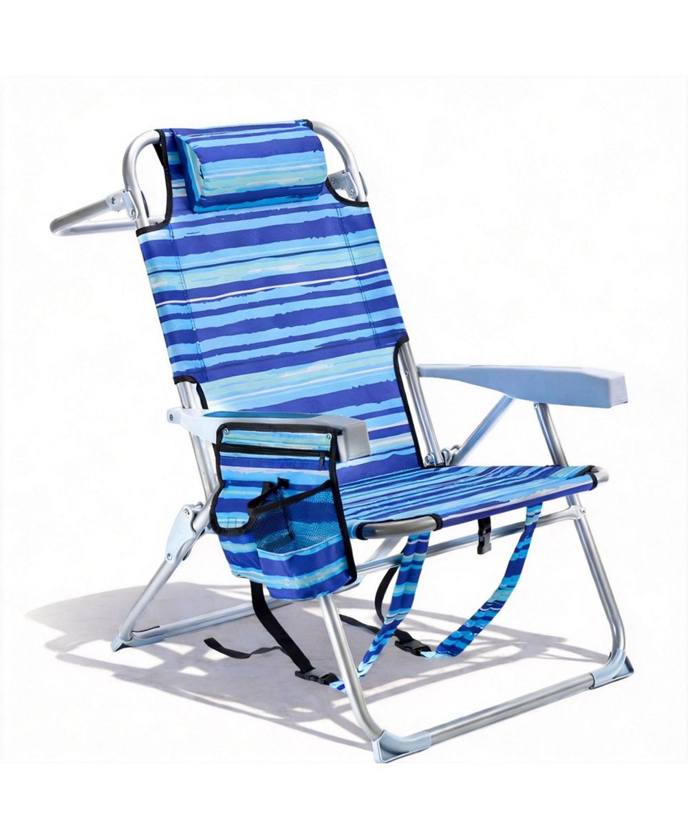 AOFAR Beach Chair Lay Flat Reclining Towel Bar Pouch Cup Holder