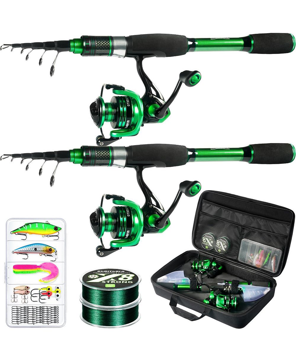 AOFAR 8 feet 2pack Fishing Rod Reel Telescoping Pole Travel Kit Carrier Bag Freshwater Saltwater