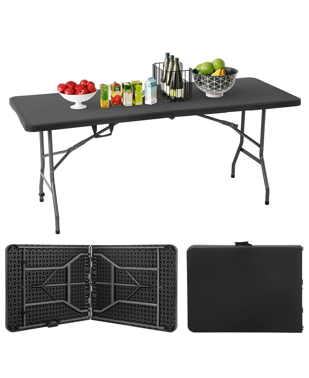 AOFAR 6 Feet Folding Table Portable Plastic Steel Frame Lock Carry Handle Black
