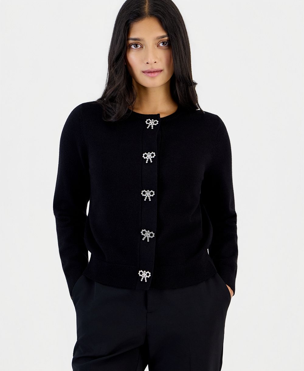 Anne Klein Essentials Petite Embellished Crewneck Cardigan