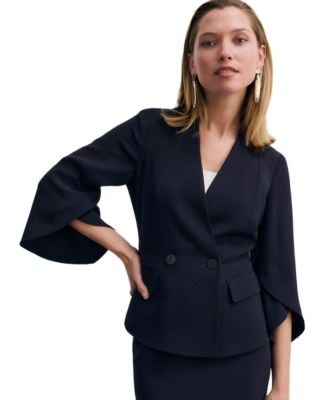 Женский блейзер The Fold Ansdell Clever Crepe Double-Breasted V-Neck Flared-Sleeve