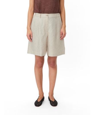 Masai Copenhagen Women's Mapauletta Pinstripe Linen-Blend Pleated Shorts, 26" Inseam
