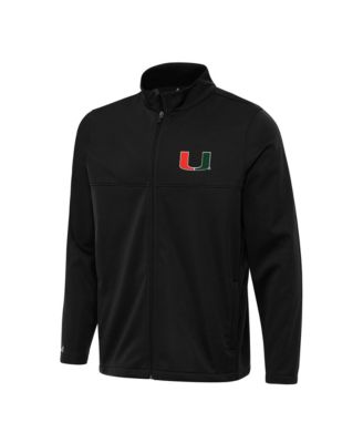 Antigua Men's Black Miami Hurricanes Links 2 Full-Zip Golf Jacket